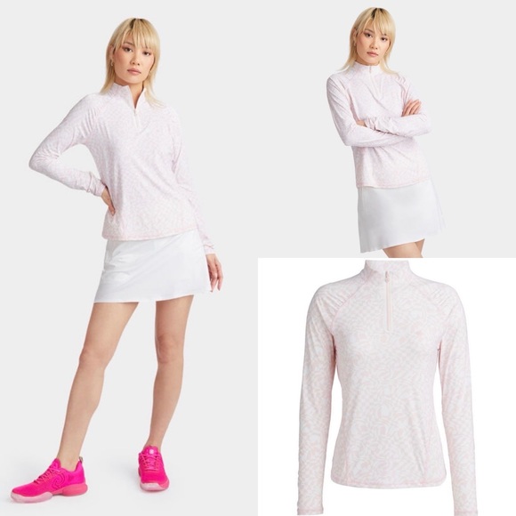G/FORE Tops - G/FORE $155 Pink distorted check silky tech nylon ruched quarter zip NWT S & L